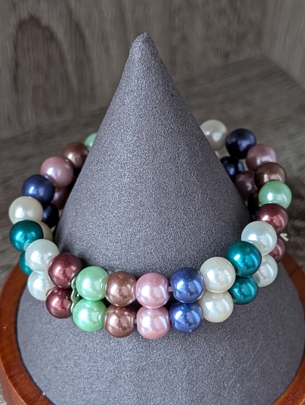 Multicolor Double Strand Faux Pearl Stretch Bracelet